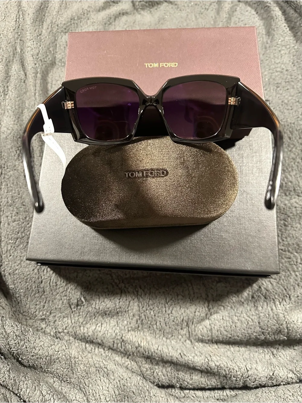 Tom Ford Black Oversized Square Sunglasses with Gold T Accents